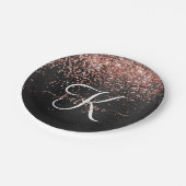 Aangepast Roos Gold Glitter Black Sparkle Monogram Papieren Bordje (Gekanteld)