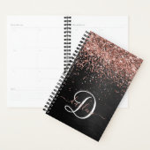 Aangepast Roos Gold Glitter Black Sparkle Monogram Planner (Display)