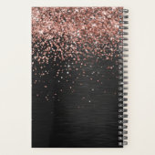 Aangepast Roos Gold Glitter Black Sparkle Monogram Planner (Achterkant)