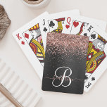 Aangepast Roos Gold Glitter Black Sparkle Monogram Pokerkaarten<br><div class="desc">Maak dit trendy elegante speelkaartontwerp eenvoudig aan te passen met  roos gouden mousserende glitter op een zwarte geborstelde metalen achtergrond.</div>