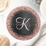 Aangepast Roos Gold Glitter Black Sparkle Monogram Ronde Kartonnen Onderzetter<br><div class="desc">Pas dit trendy elegante papieren onderzetter met  roos gouden mousserende glitter eenvoudig aan op een zwarte geborstelde metalen achtergrond.</div>