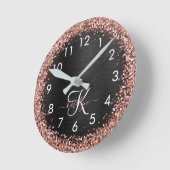 Aangepast Roos Gold Glitter Black Sparkle Monogram Ronde Klok (Hoek)