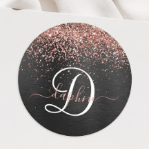 Aangepast Roos Gold Glitter Black Sparkle Monogram