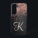 Aangepast Roos Gold Glitter Black Sparkle Monogram Samsung Galaxy Hoesje<br><div class="desc">Pas dit trendy elegante telefoondoosontwerp eenvoudig aan met  roos gouden mousserende glitter op een zwarte geborstelde metalen achtergrond.</div>
