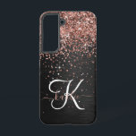 Aangepast Roos Gold Glitter Black Sparkle Monogram Samsung Galaxy Hoesje<br><div class="desc">Pas dit trendy elegante telefoondoosontwerp eenvoudig aan met  roos gouden mousserende glitter op een zwarte geborstelde metalen achtergrond.</div>