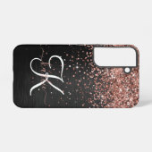 Aangepast Roos Gold Glitter Black Sparkle Monogram Samsung Galaxy Hoesje (Achterkant horizontaal)