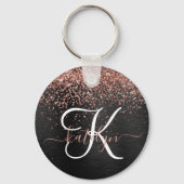 Aangepast Roos Gold Glitter Black Sparkle Monogram Sleutelhanger (Voorkant)