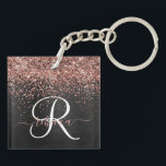 Aangepast Roos Gold Glitter Black Sparkle Monogram Sleutelhanger<br><div class="desc">Pas dit trendy elegante ontwerp van de sleutelhanger met  roos gouden mousserende glitter eenvoudig aan op een zwarte geborstelde metalen achtergrond.</div>