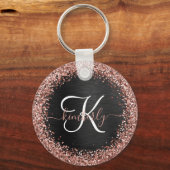 Aangepast Roos Gold Glitter Black Sparkle Monogram Sleutelhanger (Voorkant)