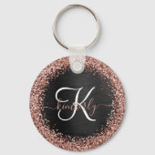 Aangepast Roos Gold Glitter Black Sparkle Monogram Sleutelhanger (Achterkant)