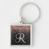 Aangepast Roos Gold Glitter Black Sparkle Monogram Sleutelhanger (Voorkant)
