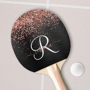 Aangepast Roos Gold Glitter Black Sparkle Monogram Tafeltennisbatje