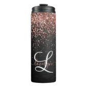 Aangepast Roos Gold Glitter Black Sparkle Monogram Thermosbeker (Voorkant)