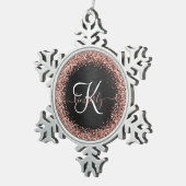 Aangepast Roos Gold Glitter Black Sparkle Monogram Tin Sneeuwvlok Ornament (Rechts)