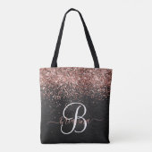 Aangepast Roos Gold Glitter Black Sparkle Monogram Tote Bag (Achterkant)