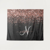 Aangepast Roos Gold Glitter Black Sparkle Monogram Wandkleed (Voorkant (horizontaal))