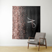 Aangepast Roos Gold Glitter Black Sparkle Monogram Wandkleed (In situ)