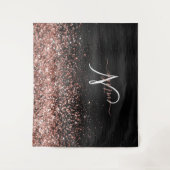 Aangepast Roos Gold Glitter Black Sparkle Monogram Wandkleed (Voorkant)