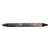 Aangepast Roos Gold Glitter Black Sparkle Monogram Zwarte Inkt Pen (Voorkant)