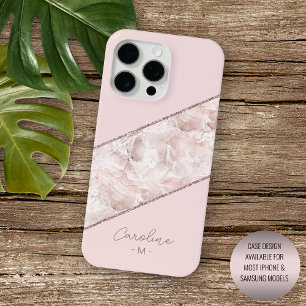 Aangepast Roos Gold Glitter Blush Pink Marble Patt iPhone 15 Pro Max Hoesje