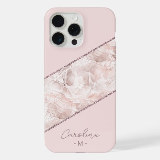 Aangepast Roos Gold Glitter Blush Pink Marble Patt iPhone Hoesje (Achterkant)