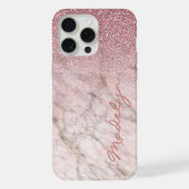Aangepast Roos Gold Glitter Blush Pink Marble Patt iPhone Hoesje (Achterkant)