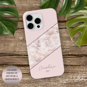 Aangepast Roos Gold Glitter Blush Pink Marble Patt iPhone 15 Pro Max Case