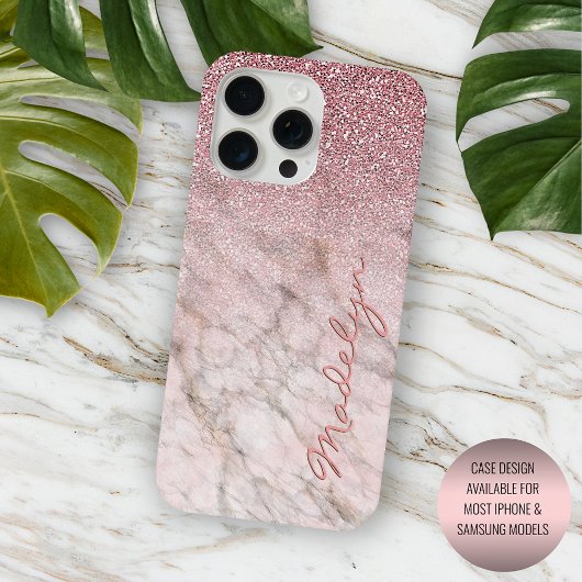 Aangepast Roos Gold Glitter Blush Pink Marble Patt iPhone Hoesje