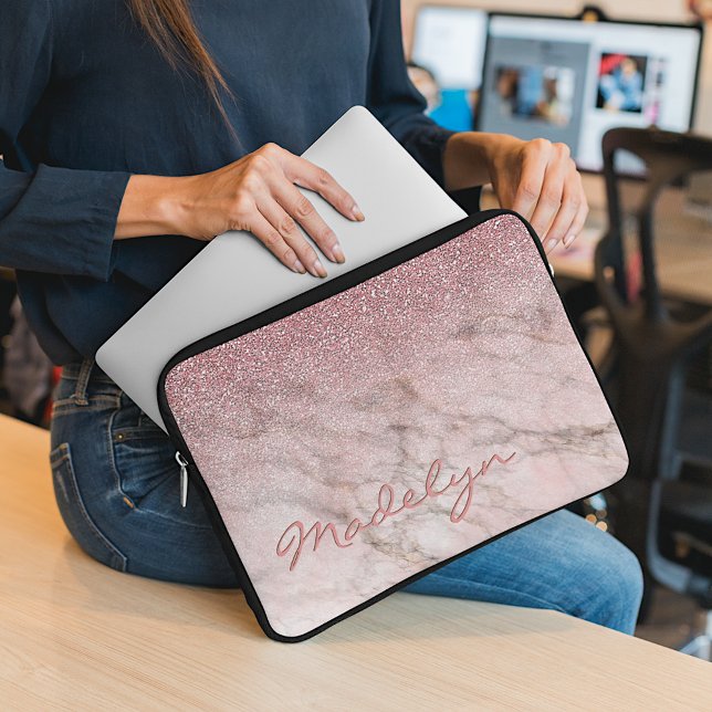 Aangepast Roos Gold Glitter Blush Pink Marble Patt Laptop Sleeve (Creator heeft geüpload)
