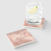 Aangepast Roos Gold Glitter Monogram op maat Stenen Onderzetter (Zijkant)