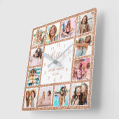 Aangepast Roos gouden glitter voor fotocollage Vierkante Klok (Hoek)