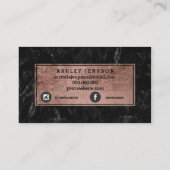 Aangepast roos gouden typografie zwart marmer visitekaartje (Achterkant)