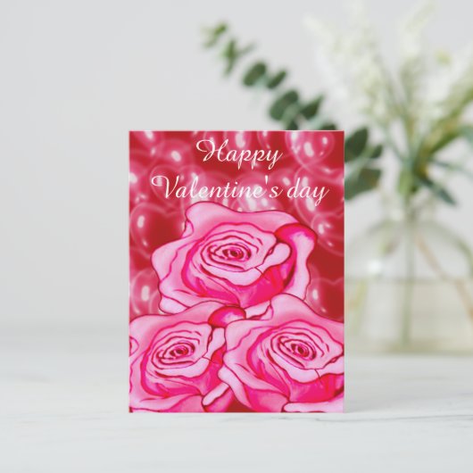 Aangepast Roos met 3d harten Feestdagenkaart (Staand voorkant)