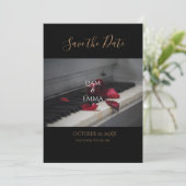 Aangepast Roos met Piano Red Floral Wedding Save The Date (Staand voorkant)
