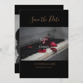 Aangepast Roos met Piano Red Floral Wedding Save The Date (Voorkant / Achterkant)