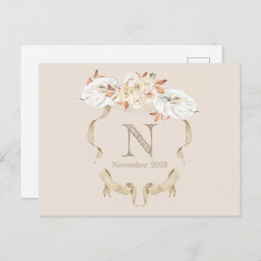 Aangepast Roos monogram Crest Funeral Briefkaart (Voorkant / Achterkant)