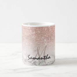 Aangepast roos roze glitter ombre witte marmer koffiemok
