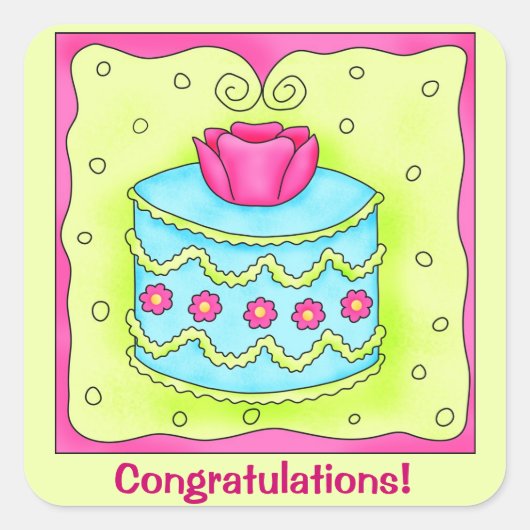 Aangepast Roos Turquoise Gefeliciteerd Vierkante Sticker (Voorkant)