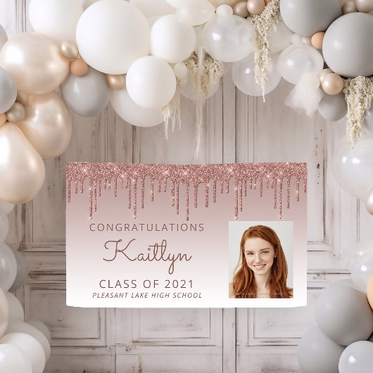 Aangepast Roos voor foto Gold Glitter Drip Afstude Spandoek