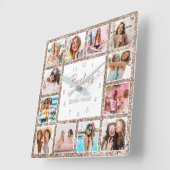 Aangepast Roos voor fotocollage Gold Glitter Frien Vierkante Klok (Hoek)