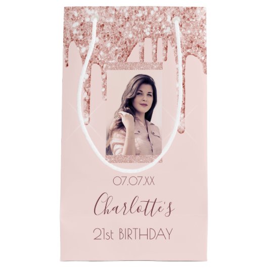 Aangepast roos voor fotoverjaardag gouden glitter  klein cadeauzakje (Voorkant)