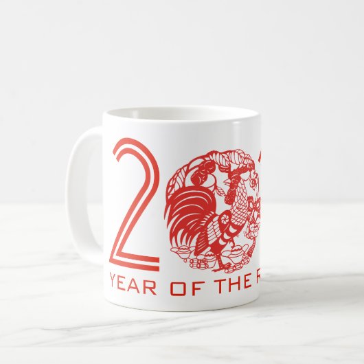 Aangepast rooster jaar 2017 Chinese Mok van paperc (Voorkant links)