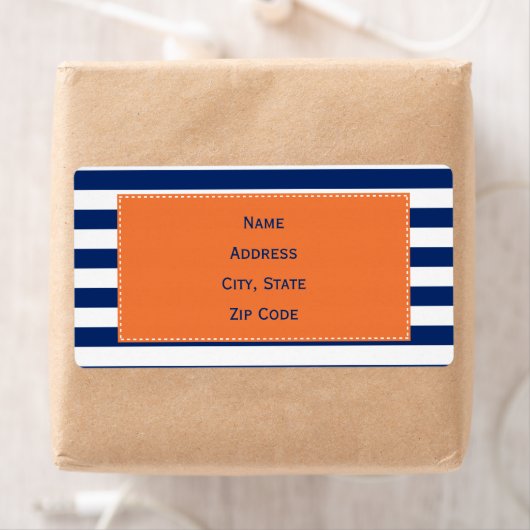 Aangepast Royal Blue Stripes Pattern met Oranje Etiket (Insitu)