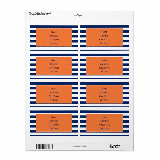 Aangepast Royal Blue Stripes Pattern met Oranje Etiket (Full Sheet)