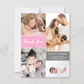 Aangepast roze 2e babymeisje Foto Collage Hartelij Magnetische Uitnodiging (Voorkant)