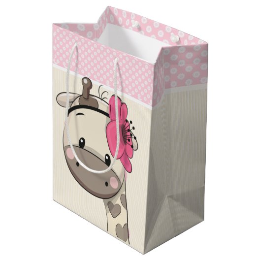 Aangepast roze babymeisje Giraffe Middelgrote Gift Medium Cadeauzakje (Achterkant Gekanteld)
