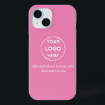 Aangepast roze bedrijfsmerk met Logo iPhone 15 Case<br><div class="desc">Promoot uw merk met deze aanpasbare Iphone Case. Dit ontwerp beschikt over uw eigen logo en sociale media-informatie,  samen met een ruimte voor een aangepast homepage-adres. Ideaal voor weggeefacties,  shows en andere promotionele evenementen. Hulp nodig bij personalisatie? Neem contact met ons op via onderstaande berichtknop voor hulp.</div>