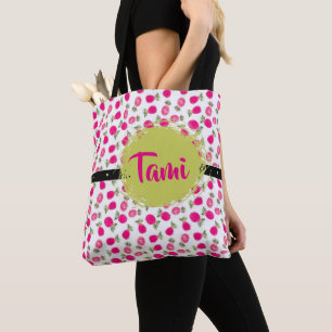 Aangepast roze bloemenpatroon bevestigen tote bag