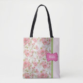 Aangepast roze bloemontwerp tote bag (Voorkant)