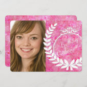 Aangepast roze Bokeh Foto van Birthday Uitnodigen Kaart (Voorkant / Achterkant)